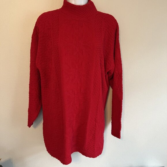 Vintage Kmart Basic Editions Red Tunic Sweater Snowflakes Christmas Medium Mock - Picture 1 of 5
